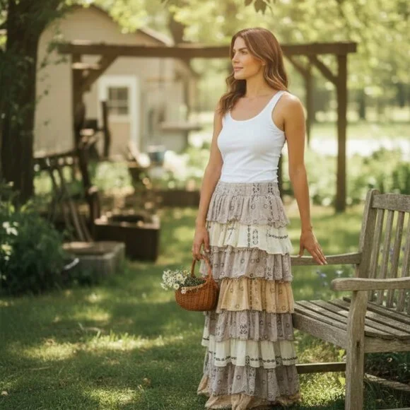 NWT JADED GYPSY BOHEMIAN LAYERS OF DREAMS TIERED RUFFLED WIDE LEG PANTS - Picture 1 of 9